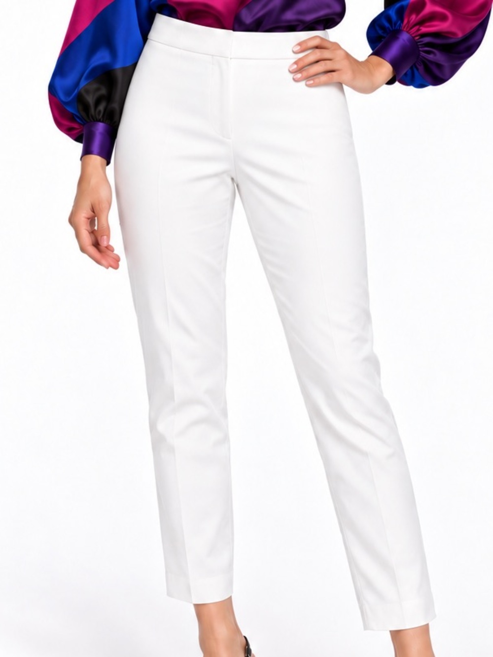 Kobi Halperin White Stretch Tailored Ankle Trousers Pants Size 14 Classic Luxury
